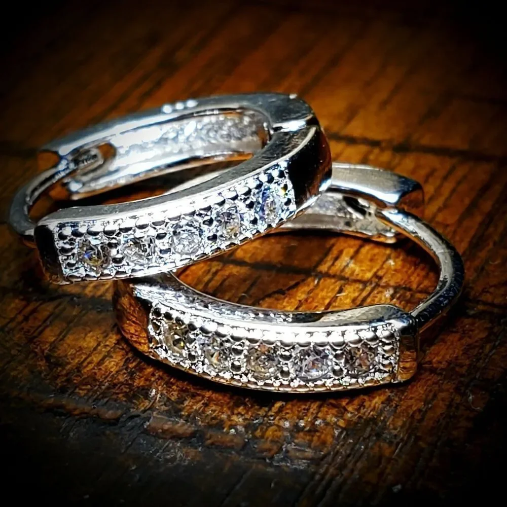 .925 Silver Lab Simulated diamond Hoop Earrings - Picture 3 of 6